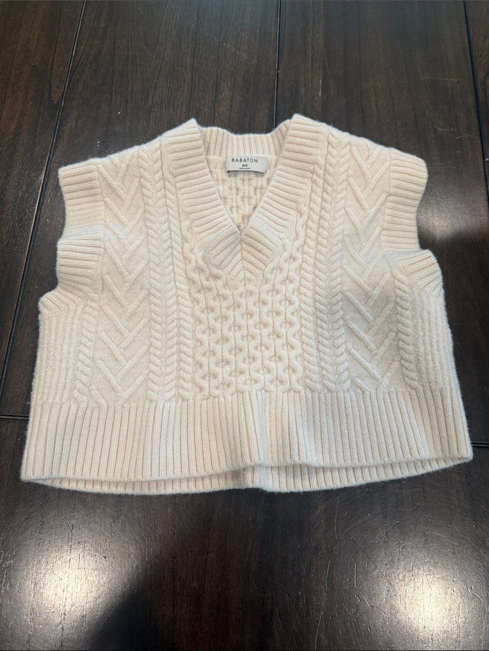 Babaton Cream Cable Knit V-Neck Sweater Vest
